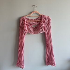 pink crochet long sleeve bolero shrug